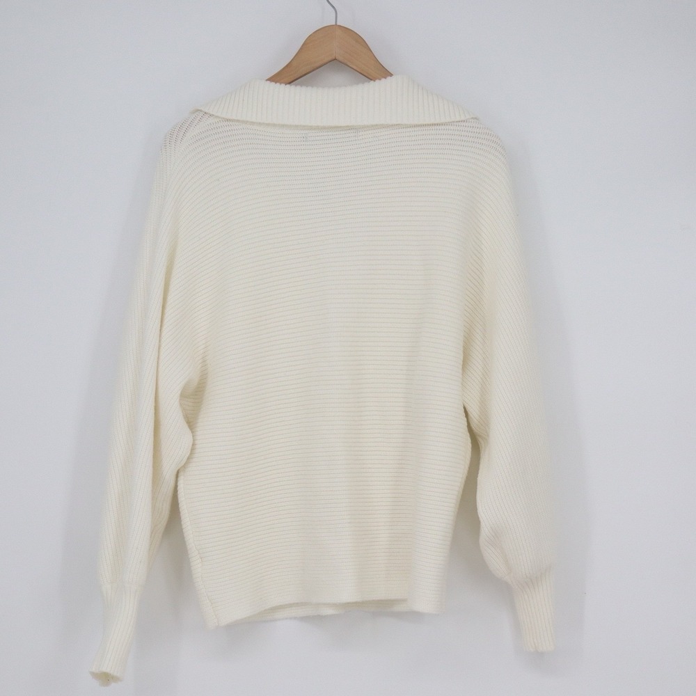 ZESICA Womens Off White Ribbed Knit Collared V-Neck Pullover Sweater Size L - Picture 5 of 6